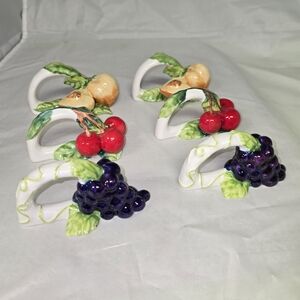 Vintage Fruit Motif Fine Bone China Napkin Rings Cherry. Grape, Peach
